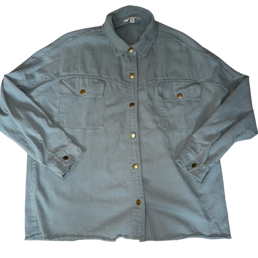 Davi & Dani Women's Frayed Hem Rock & Roll Green blue Shirt Jacket - Small - Picture 3 of 8